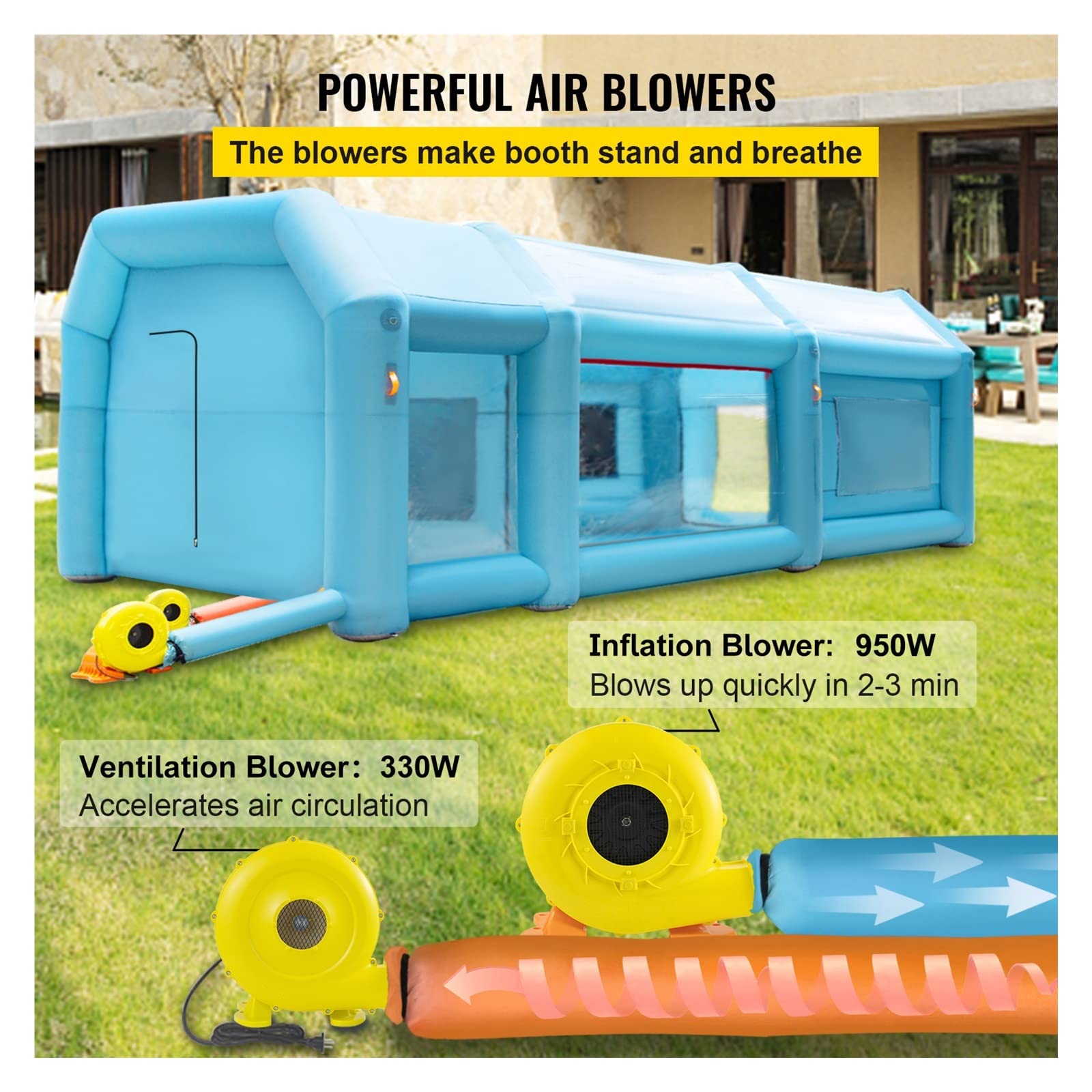Nadmuchiwana kabina lakiernicza wiata kabina lakiernicza do samochodu namiot W/system filtrów dmuchawy samochodowa stacja robocza mobilna schron aerograf(6 x 3 x 2.5 m)