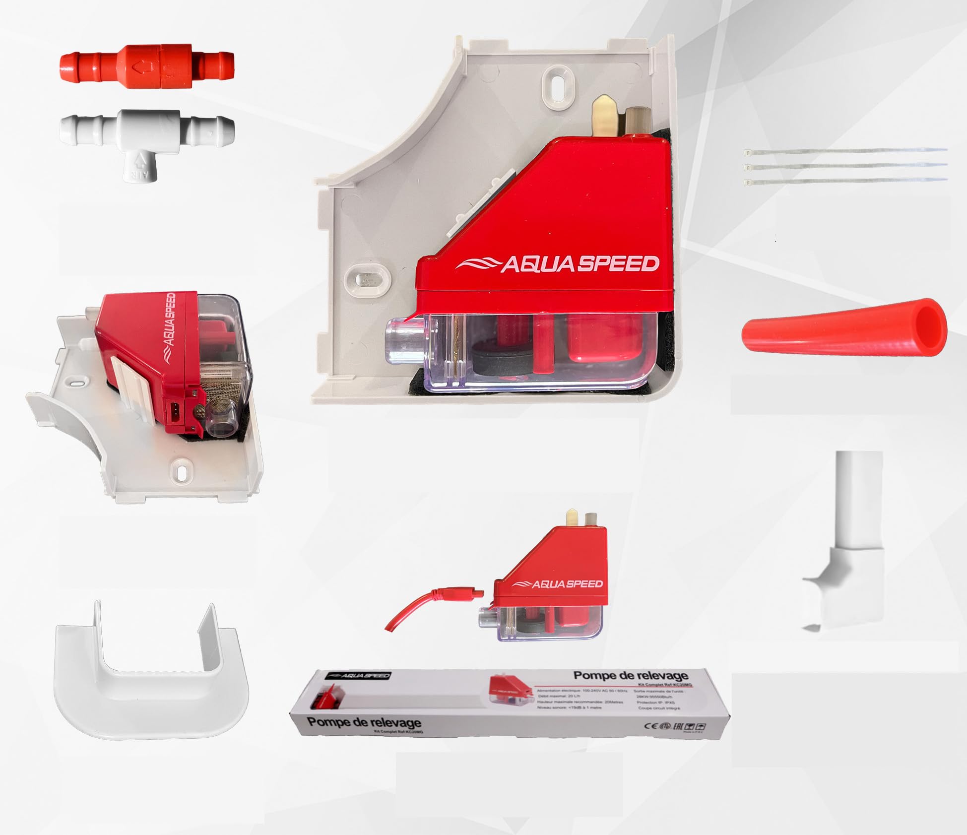Pompe à Condensat Ultra Silencieuse – Kit Complet avec Goulotte – Relevage pour Climatisation jusqu’à 20kW – AquaSpeed