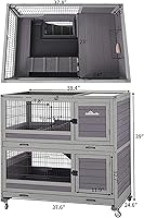 Vista 6 de Conejera para interiores y exteriores, bandeja extraíble para conejillos de indias con malla de alambre inferior, sobre ruedas (Gery) 39.4 pulgadas