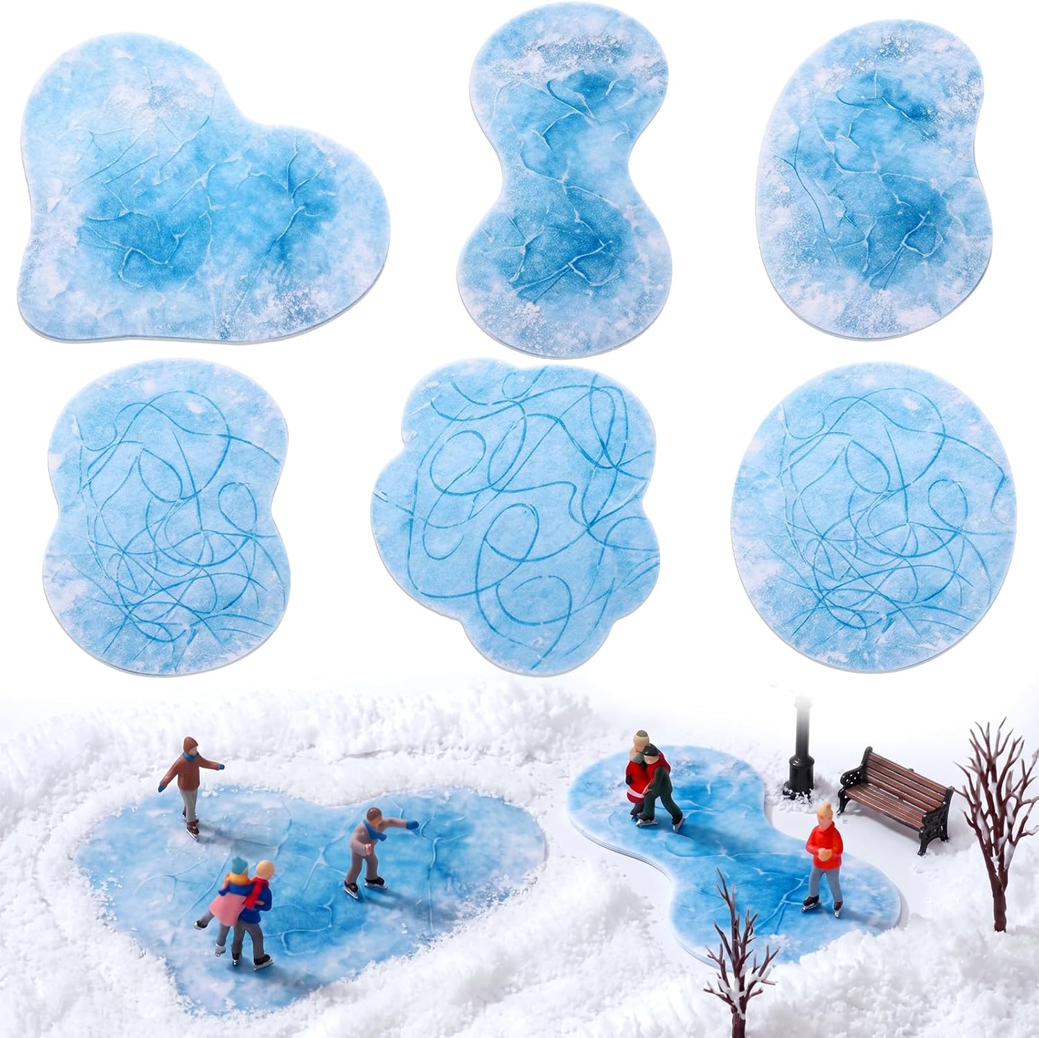 Fuutreo 6pcs Christmas Miniature Village Ice Pond Accessories Ice Rink Mats