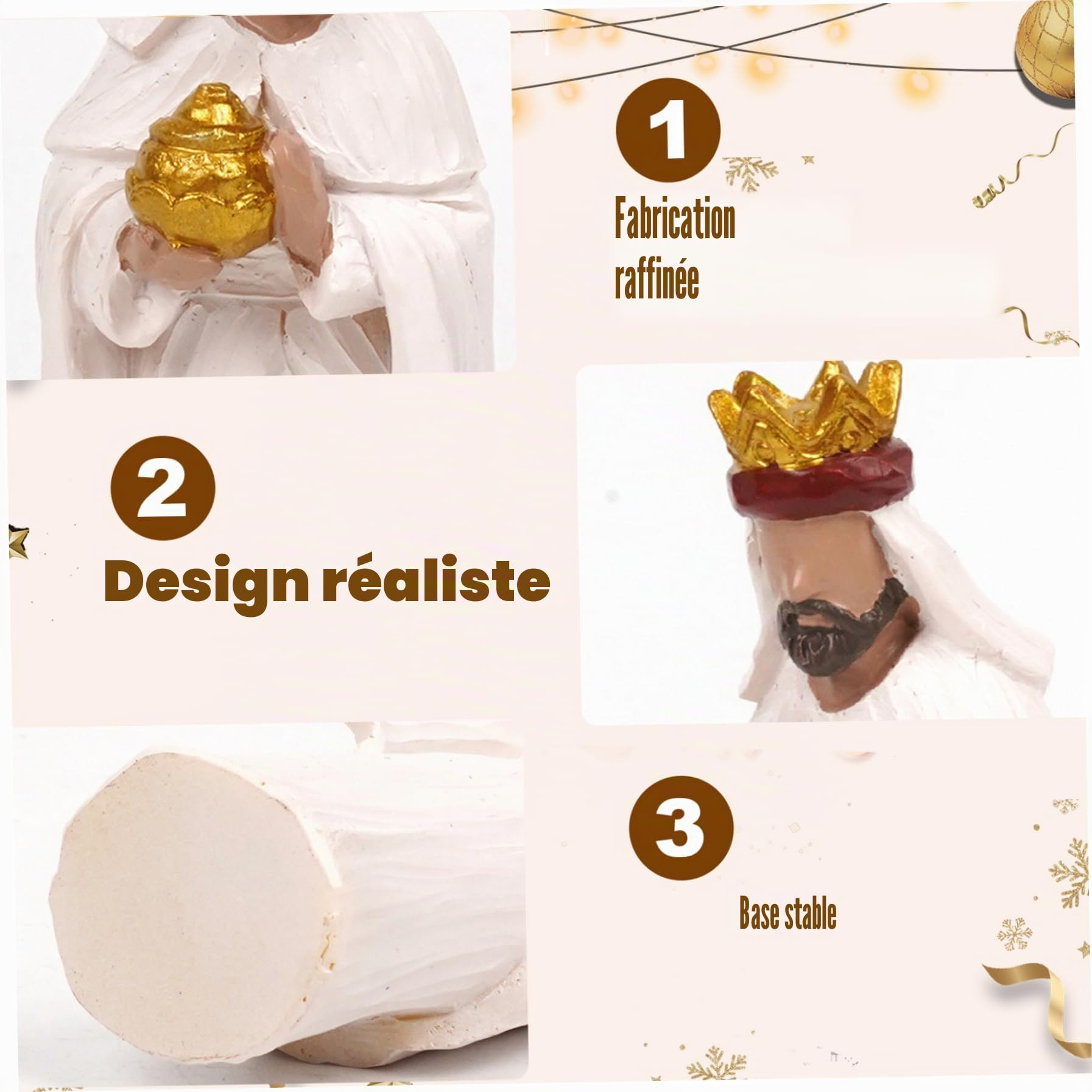 Ensemble de crèche de Noël (8 pièces) Moderne en résine Blanche avec Figurines scène la Nativité, Ornements Table Religieux, Objets Collection Noël pour décorations Vacances
