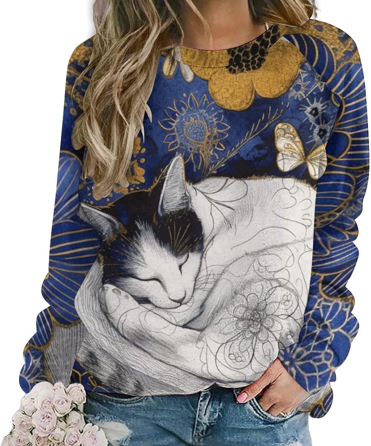 domirica Cat Sweatshirts for Women Long Sleeve Crewneck Pullover Cotton Casual Plus Size Causal Fall Lounge Sweater