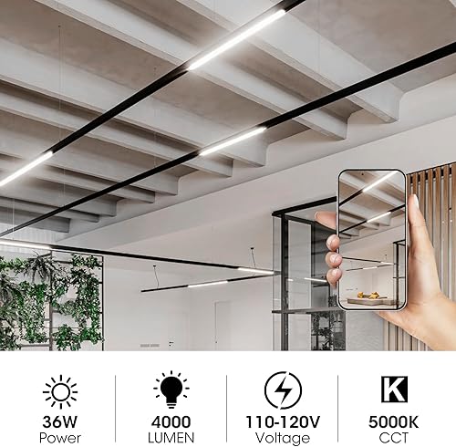 Miniatura 4 de Paquete de 4 luces LED de listón, cuerpo de PC, 4 pies, 36 W, 5000 K, 3600 lm, perfil bajo, montaje en pared o techo, montaje en superficie para el