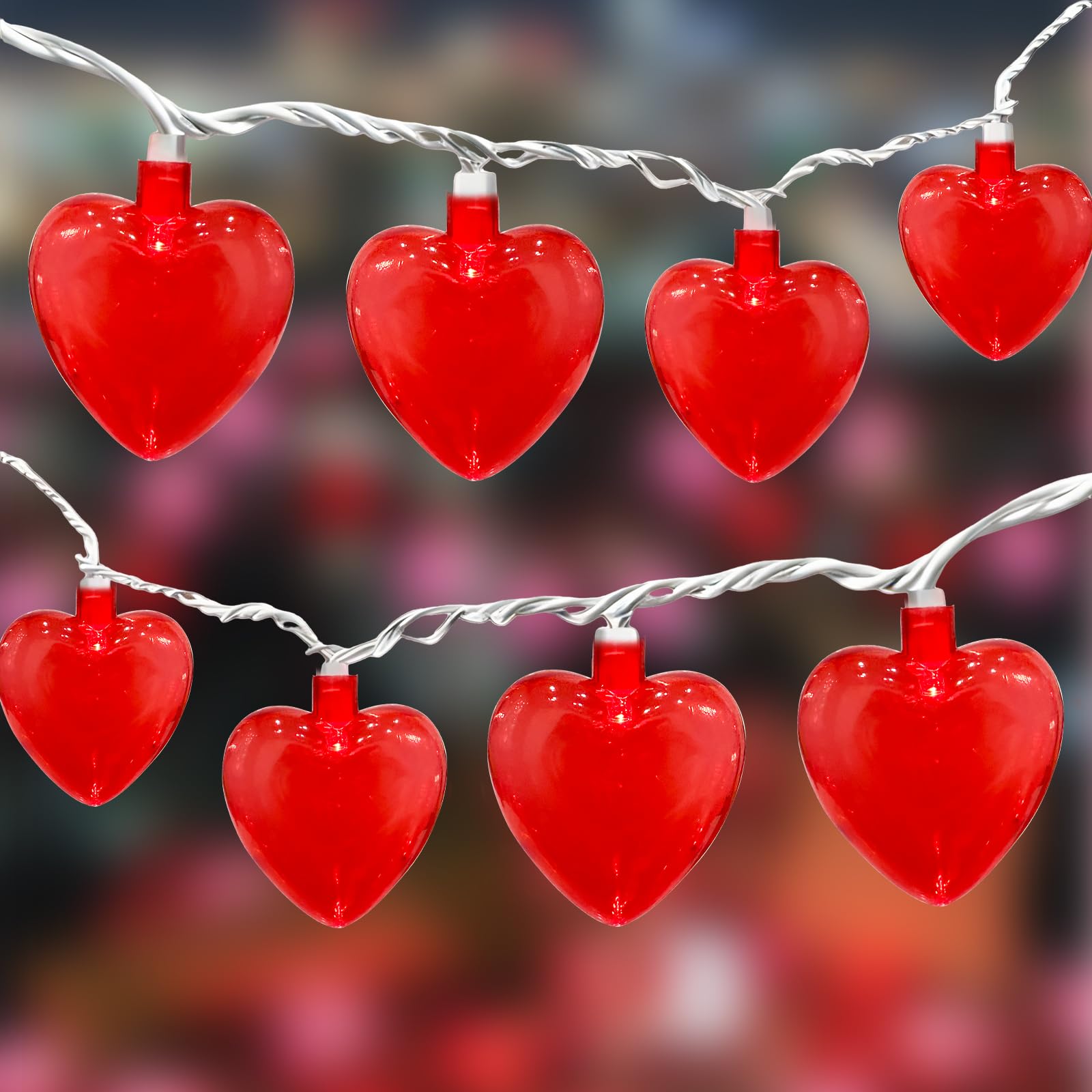 Stringa di luci a forma di cuore per San Valentino, decorazioni per San Valentino, con 10 luci rosse a forma di cuore, collegabili, per San Valentino, feste, matrimoni, decorazioni per vacanze