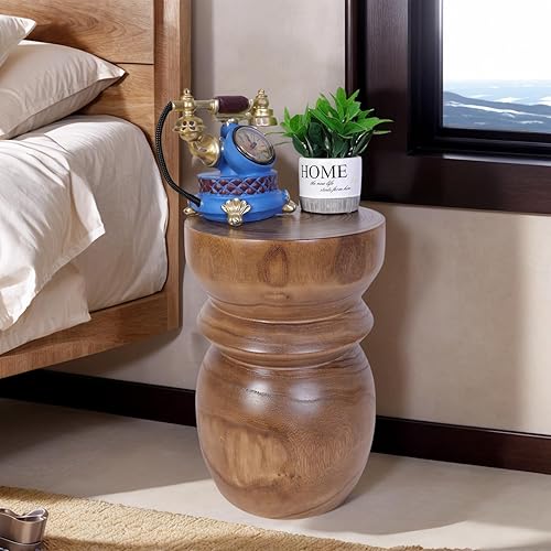 Miniatura 5 de Uziass Mesa auxiliar de tocón de árbol de 15 pulgadas, mesa auxiliar de madera natural, taburete rústico para sala de estar, patio, dormitorio,