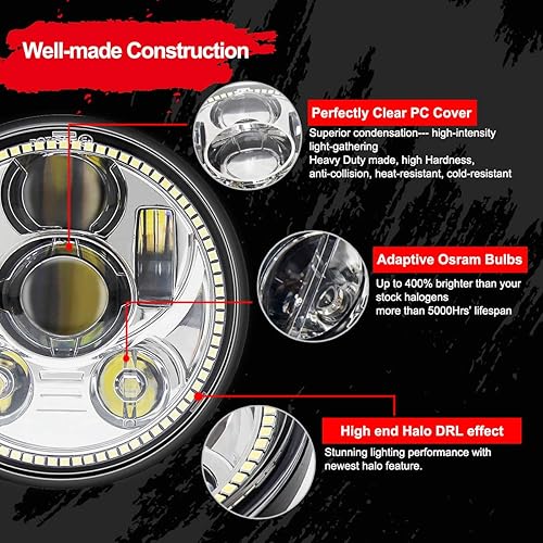 Miniatura 3 de Wisamic Faro delantero LED de motocicleta de 5.75 pulgadas con halo DRL compatible con Harley Davidson Dyna Street Bob Super Wide Glide Low Rider