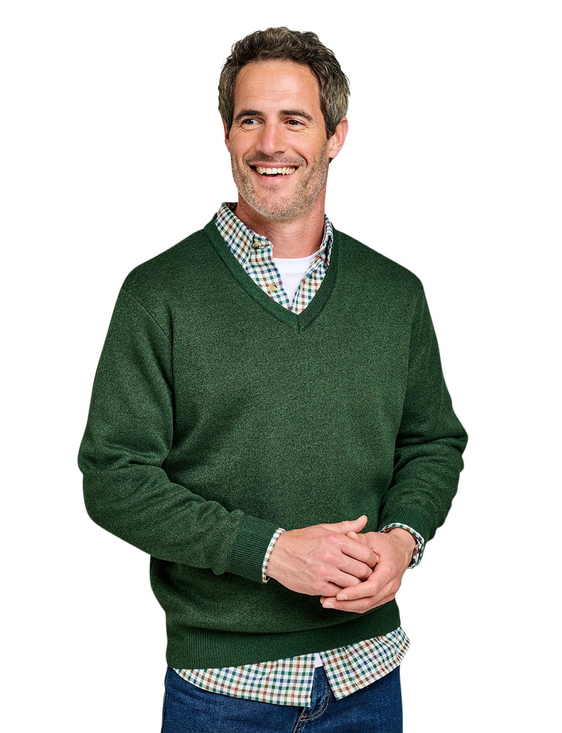 Pegasus Men's Olive Fleece Lined V Neck Jumper Warm Winter Smart Casual Sweater L