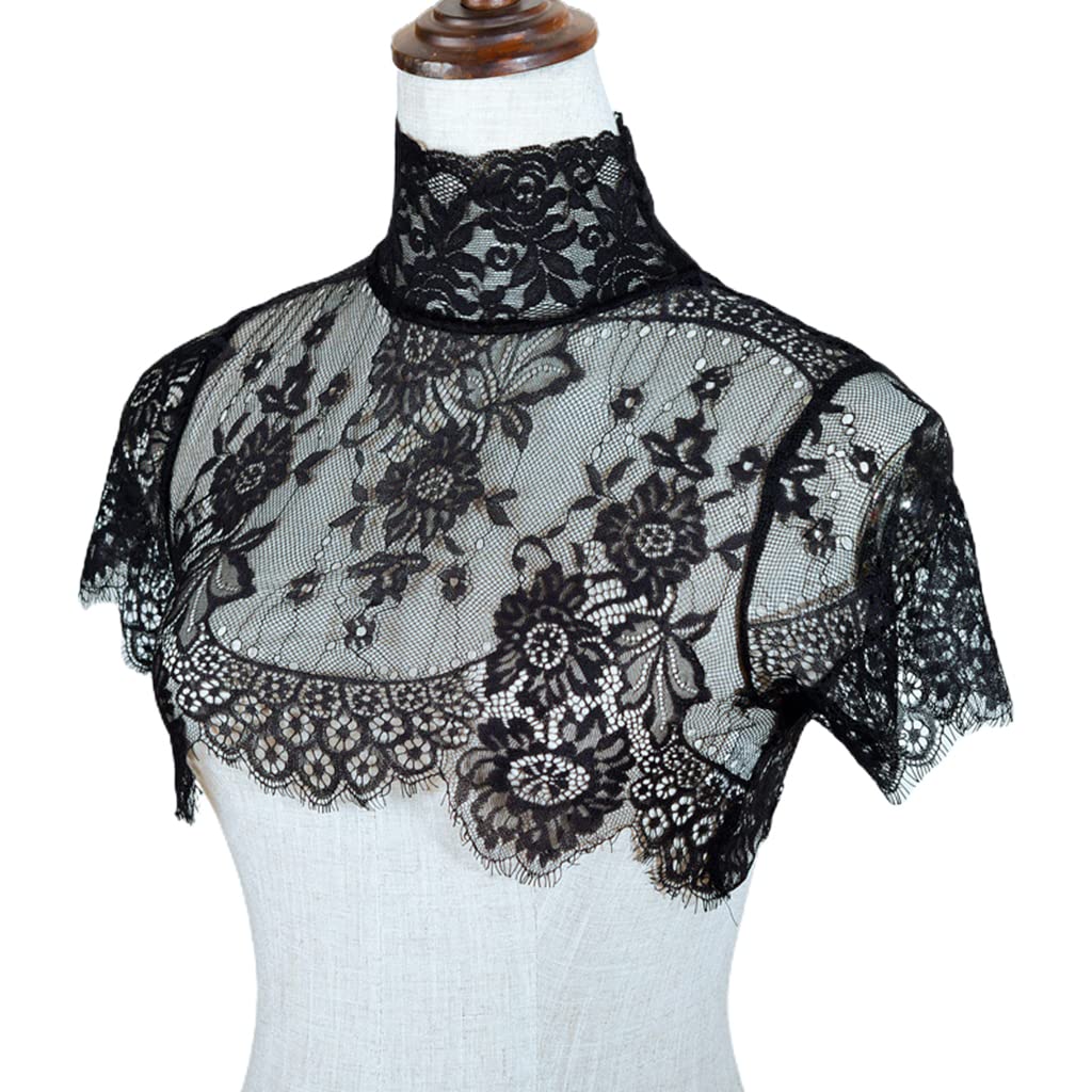 HYROOY Detachable Fake Collar Half Shirt Sheer Eyelash Floral Lace Choker Black Nylon Yarn