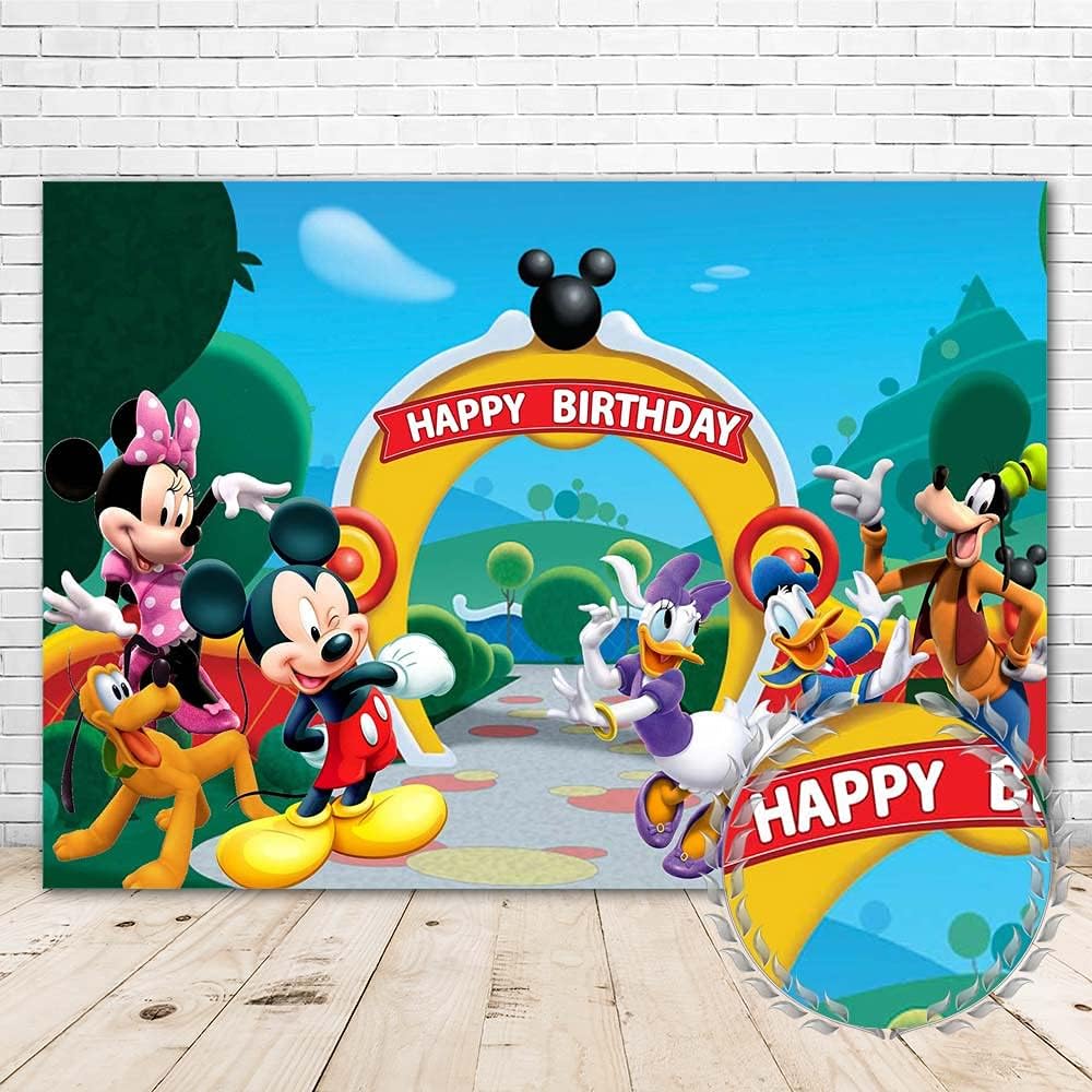 YouRan Mickey Mouse Clubhouse Birthday Party Backdrop 7x5 Vinyl Mickey Mouse and His Friends Happy 1st Birthday Background for Kids Cartoon Mickey Mouse Clubhouse Birthday Wall Decor