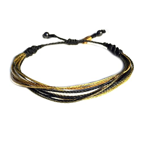 Miniatura 1 de Women's Friendship Bracelet Black and Gold Waxed Cord Fiber Adjustable Woven Rope Multistrand String Macrame Knot Jewelry by RUMI SUMAQ