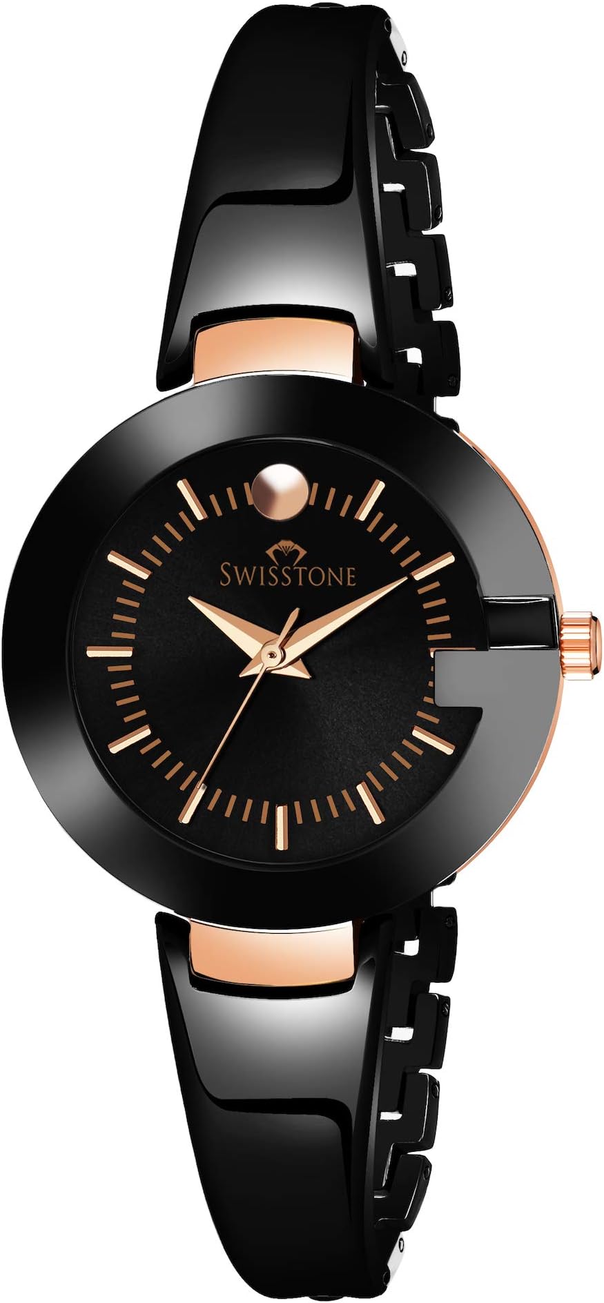 SWISSTONE Analog Women's Stainless Steel Watch (Black Dial Black Colored Strap)