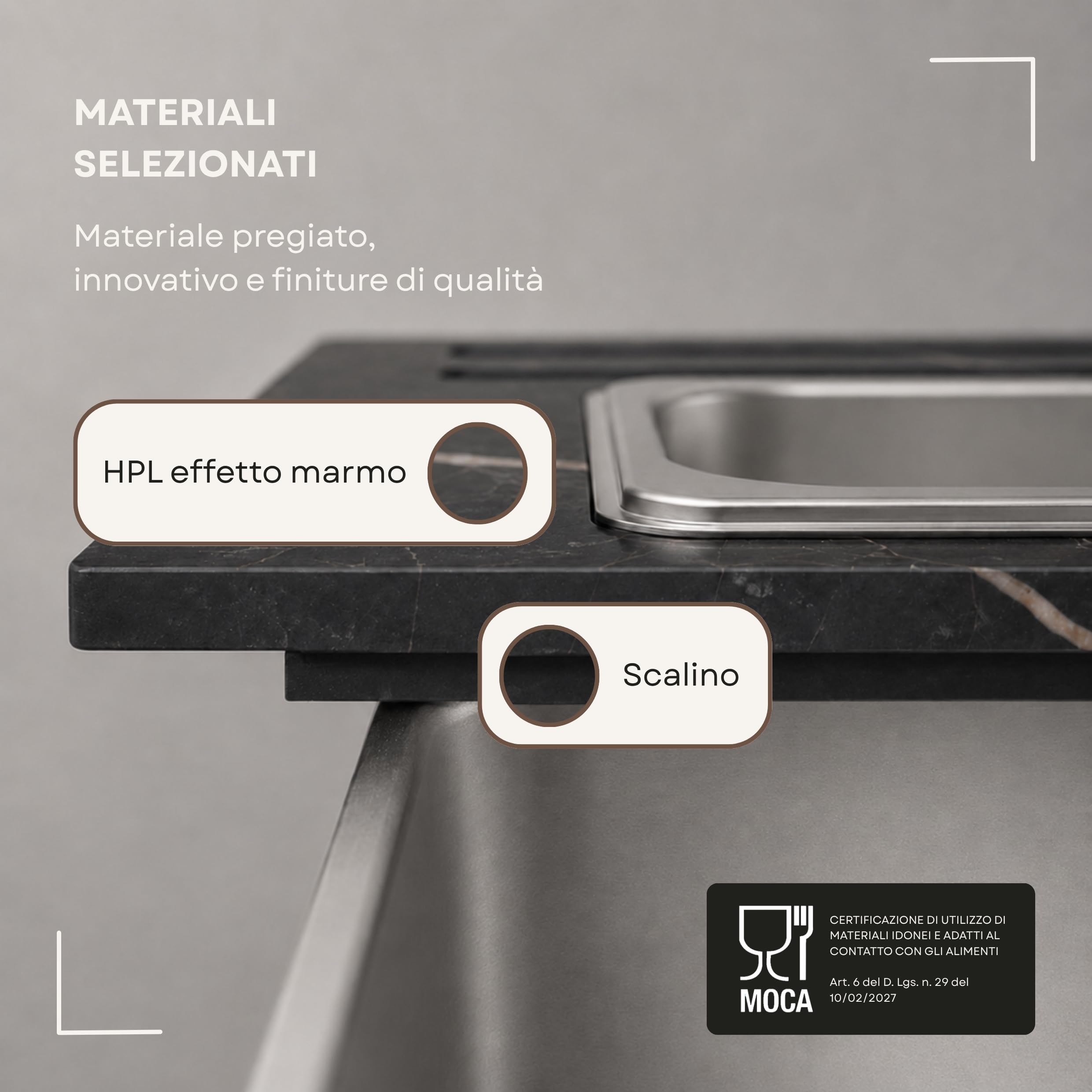Tagliere da Lavabo in HPL 12mm Effetto Marmo Nero Design Moderno | Taglieri per Lavandino Antibatterico e Antigraffio con Vaschetta Contenitore Rimovibile per Alimenti Made in Italy