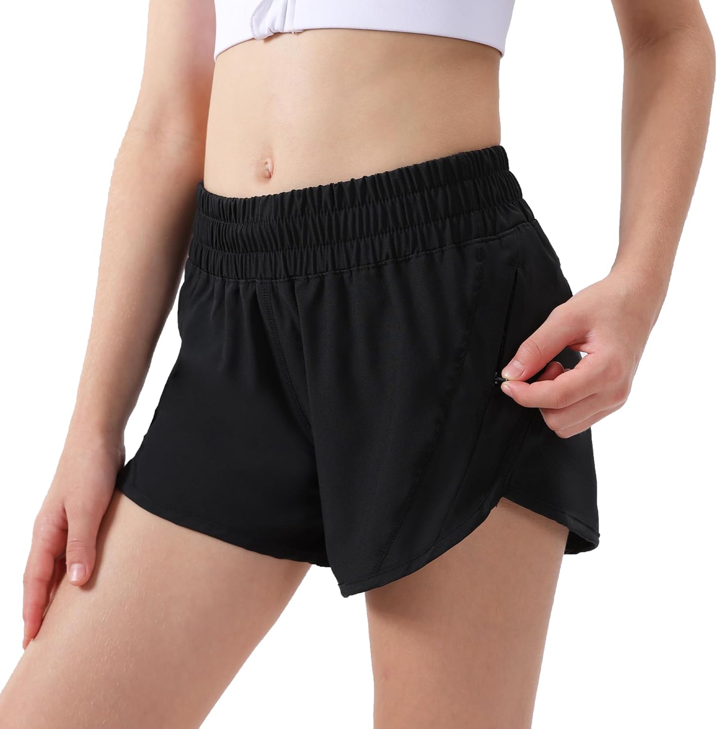 Aurefin Girls Athletic Shorts, Quick Dry Running Shorts for Kids Teen Girls Active Sports Track Shorts with Zip Pocket Liner - Image 3