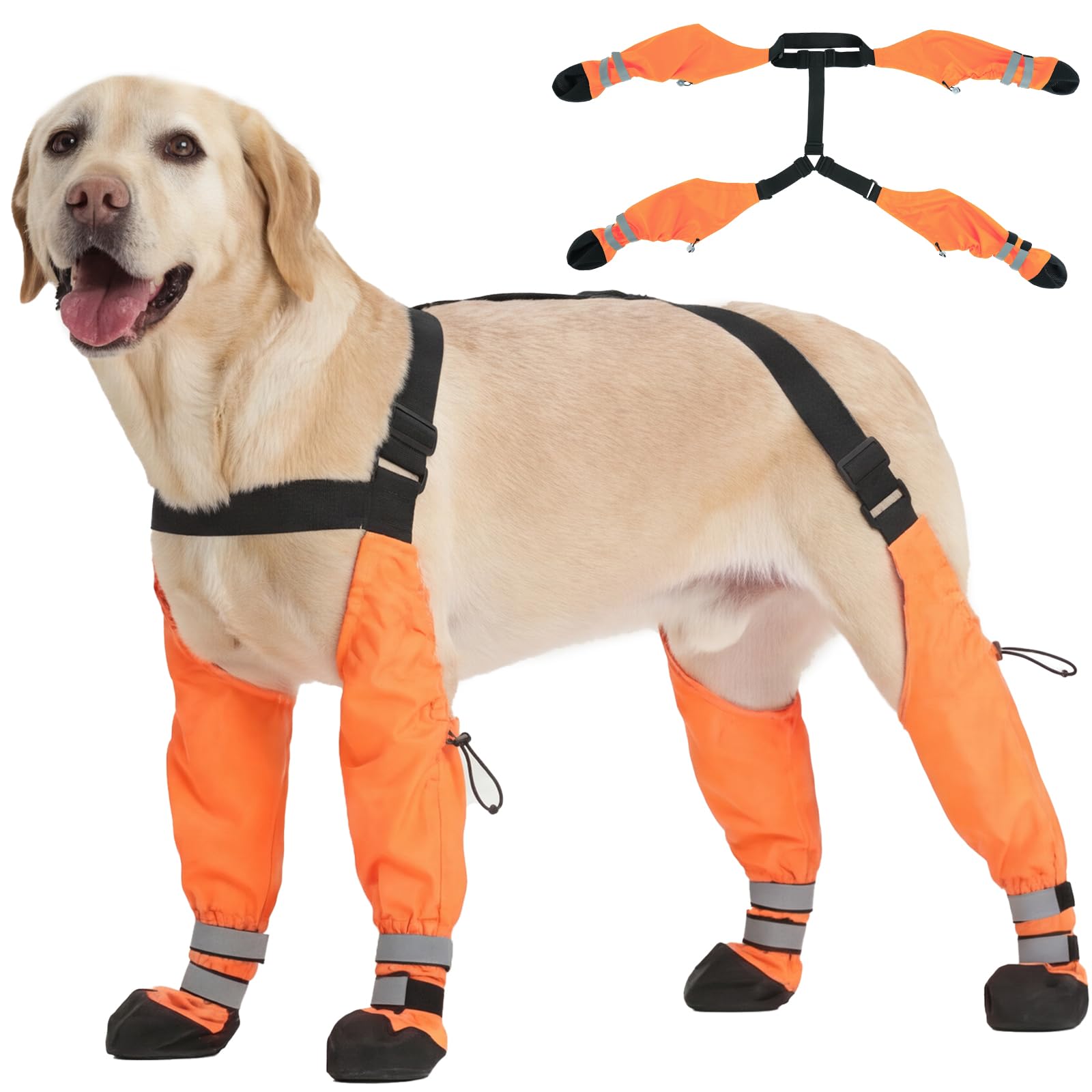 Pezluxe Dog Suspender Boots, Waterproof Anti-Slip Dog Rain Boots with Adjustable Strap for Small Medium Large Dogs, Reflective Paw Protector Pet Shoes for Outdoor Walking, Rain Snow Hiking, Black, L — view 13