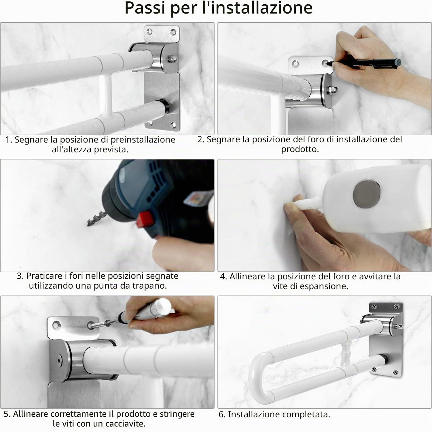 QWORK® Maniglione Bagno, maniglione doccia, pieghevole, 75cm, acciaio inossidabile, portata 250 kg
