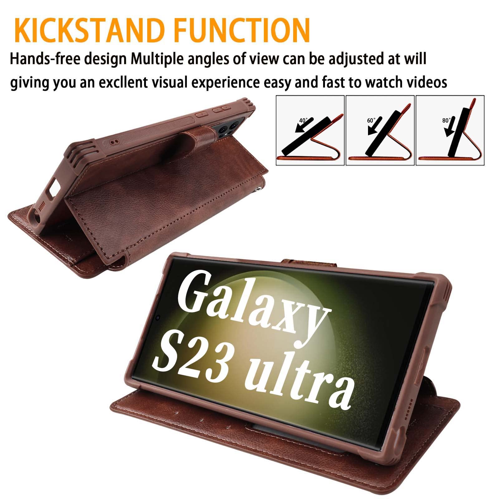VANAVAGY Compatible for Galaxy S23 Ultra Wallet Case, 12ft Drop Protection, RFID Blocking PU Leather Flip Cover - Image 4