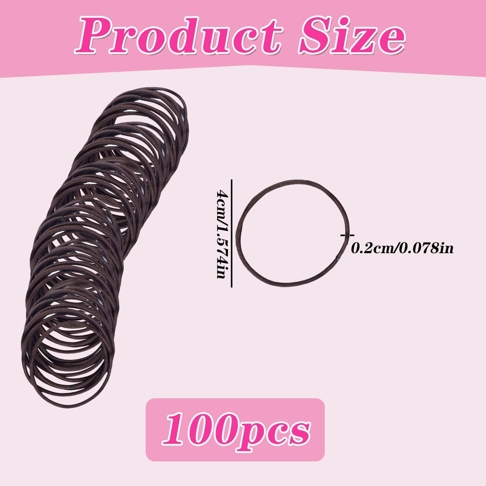 100 PCS Hair Bands, 2mm Small Thin Elastic Hair Ties Seamless Ponytail Braids Holders - Image 2