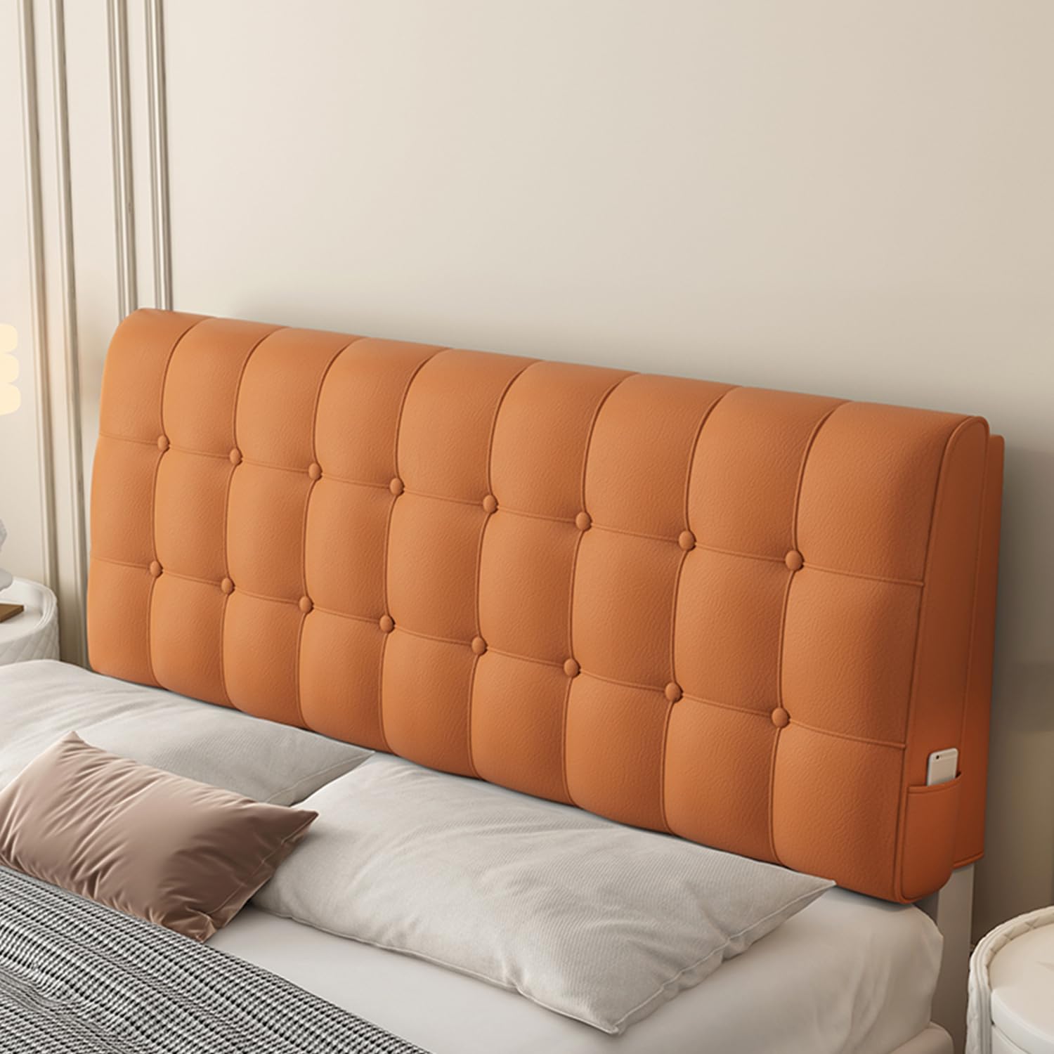 Cabecero tapizado de piel sintética para dormitorio, litera, respaldo grande de apoyo lumbar naranja con funda extraíble (47 x 23 x 4 pulgadas)