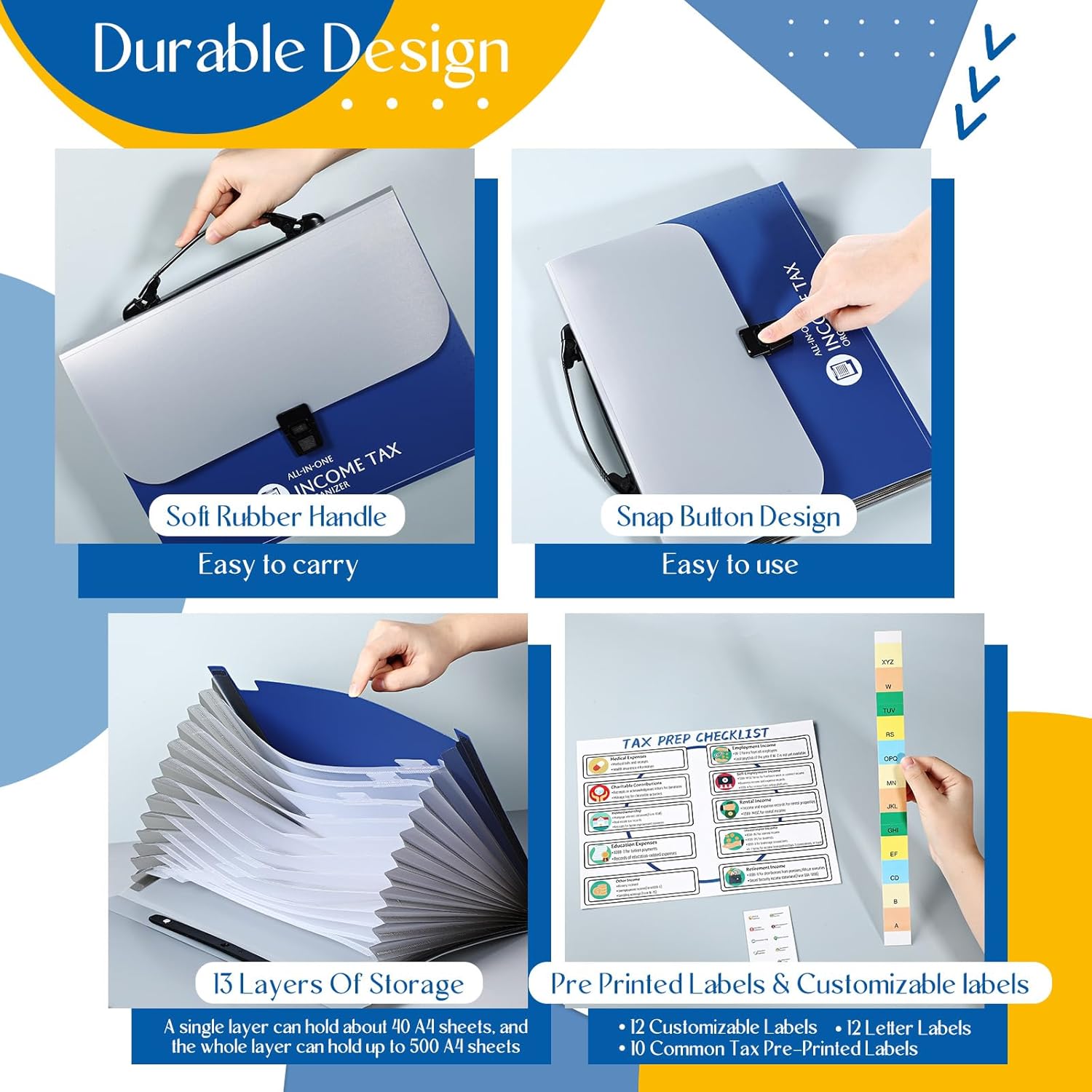 Janlaugh 2 Sets Tax Record Organizer All in One Income Tax Document Organizer 13 Pockets Expanding File Folder Portable Monthly Paper Bill Receipt Holder A4 Letter Size (Blue)