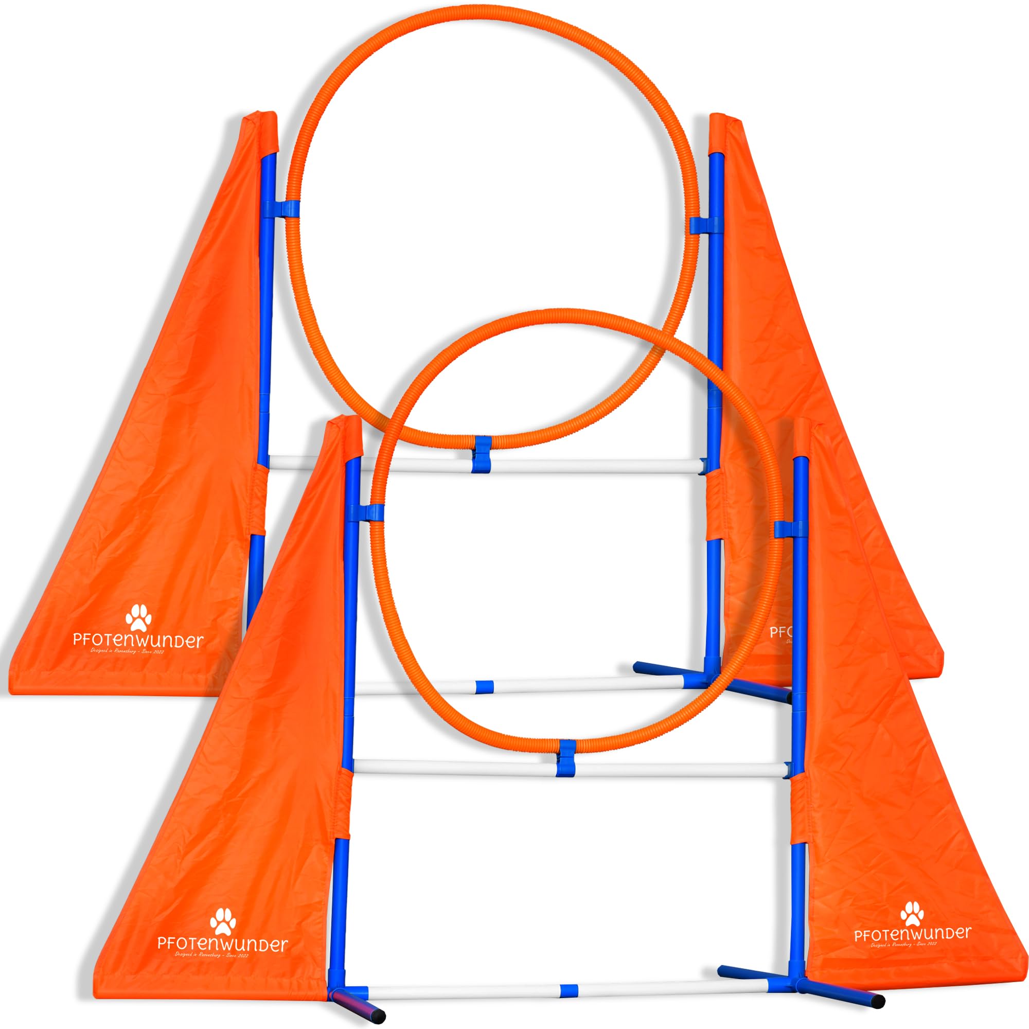 PfotenWunder® 2X-Profi-Agility-Hürde, Agility-Hürden-Set groß, für kleine & große Hunde-Training Sport Parcour Zubehör Hürden Sprungring Sprunghürde