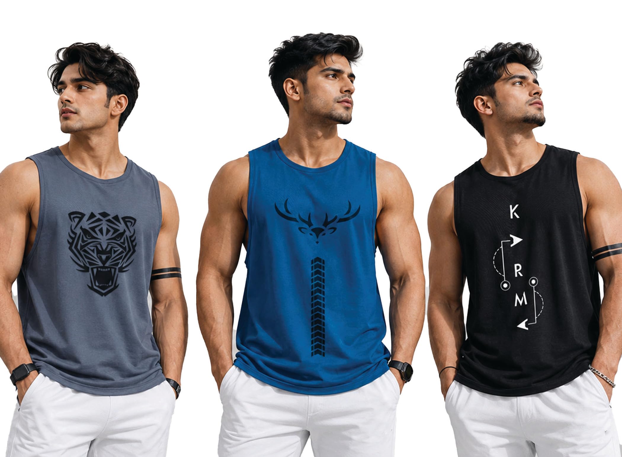 ausk Men Vest || Gym Tshirt for Men || Lion Printed Sleeveless Regular Fit T Shirt for Mens-picture-38