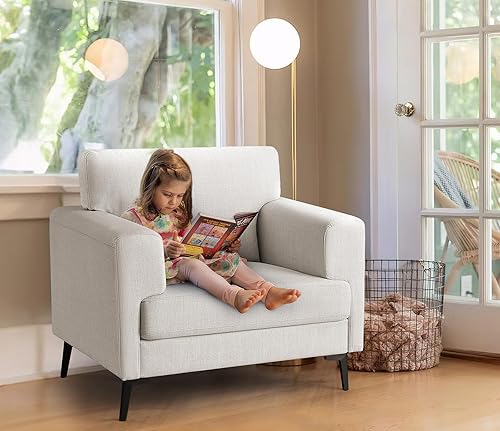 Miniatura 81 de CDCASA Juego de 2 sillas decorativas de tela de lino de gran tamaño, modernas de mediados de siglo, cómodas sillas tapizadas, sillas de lectura para