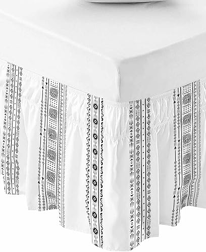 Falda de cama bohemia tamaño King de 18 pulgadas de caída, ajustable y elástica, plisada, con volantes de lujo para cama individual, matrimonial,