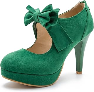 Women's Bow Heels Mary Jane High Heel Closed Toe Platform Vintage Dress Pumps