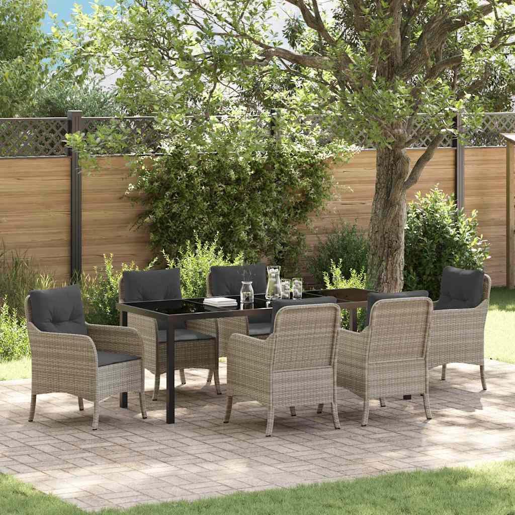 vidaXL Set da Pranzo per Giardino 7 PCS Grigio Chiaro Poly Rattan, Set da Pranzo Outdoor Trendy, mobili in Rattan Moderno, Tavolo da Giardino, Perfetto per cene all'aperto!
