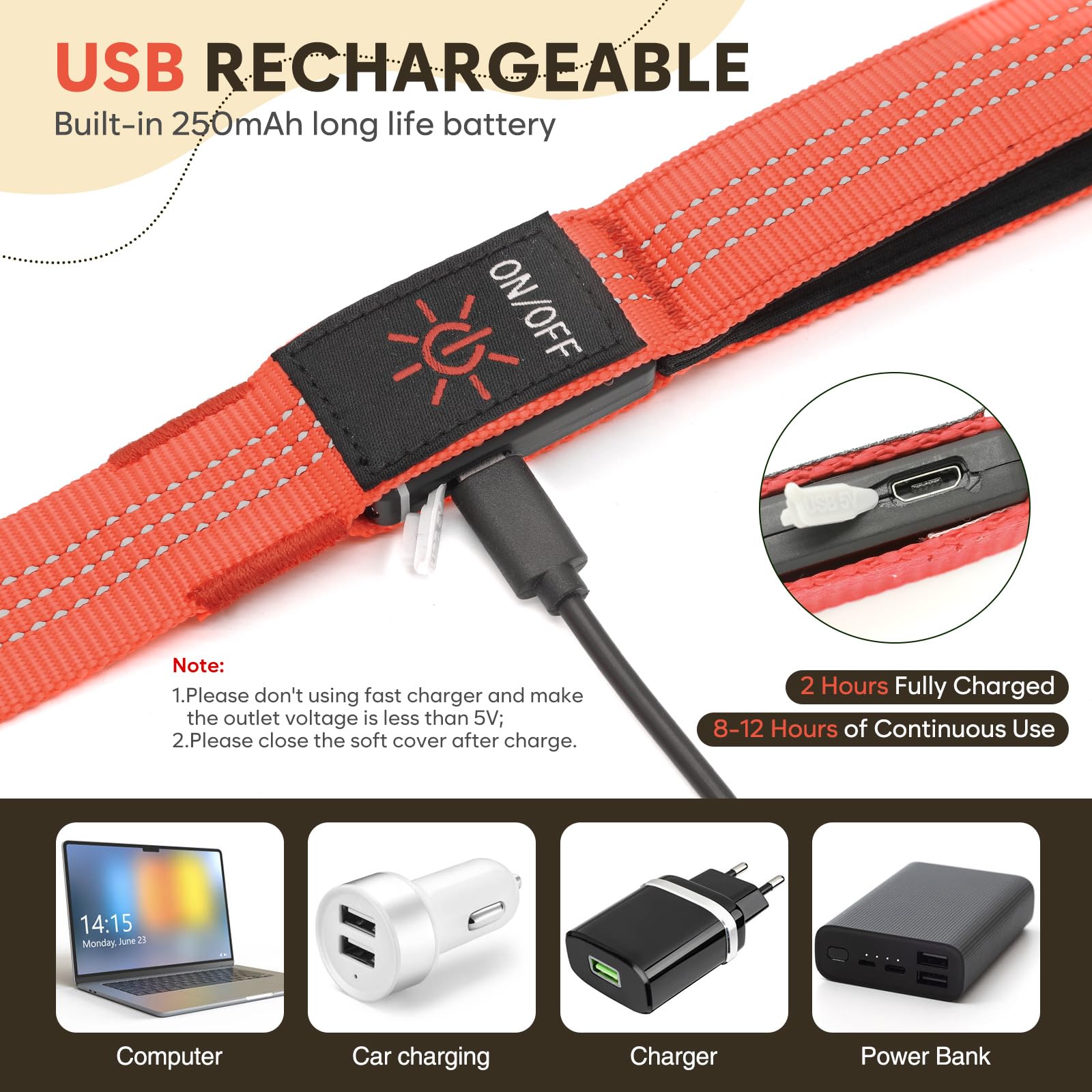 Ezierfy Light Up Dog Lead, 4 Ft Reflective LED Dog Leash Rechargeable Flashing Puppy Lead High Visibility Up to 500M - Image 4