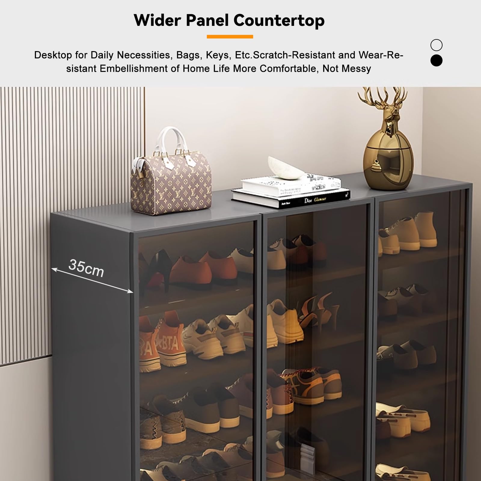 Armadietto per Scarpe con Ante in Vetro, Scaffale per Scarpe 6 Ripiani, Organizzatore per Ingresso con Ripiani Regolabili, Scarpiera Ingresso Nera per Corridoio E Garage(24Lx71H in/61X180cm)