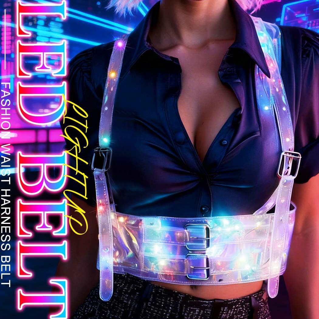 Nicute LED Waist Harness Belt Light Up Wide Harness Belt Fashion Waist Strap Disco Rave Adjustable Accessory Belts for Women