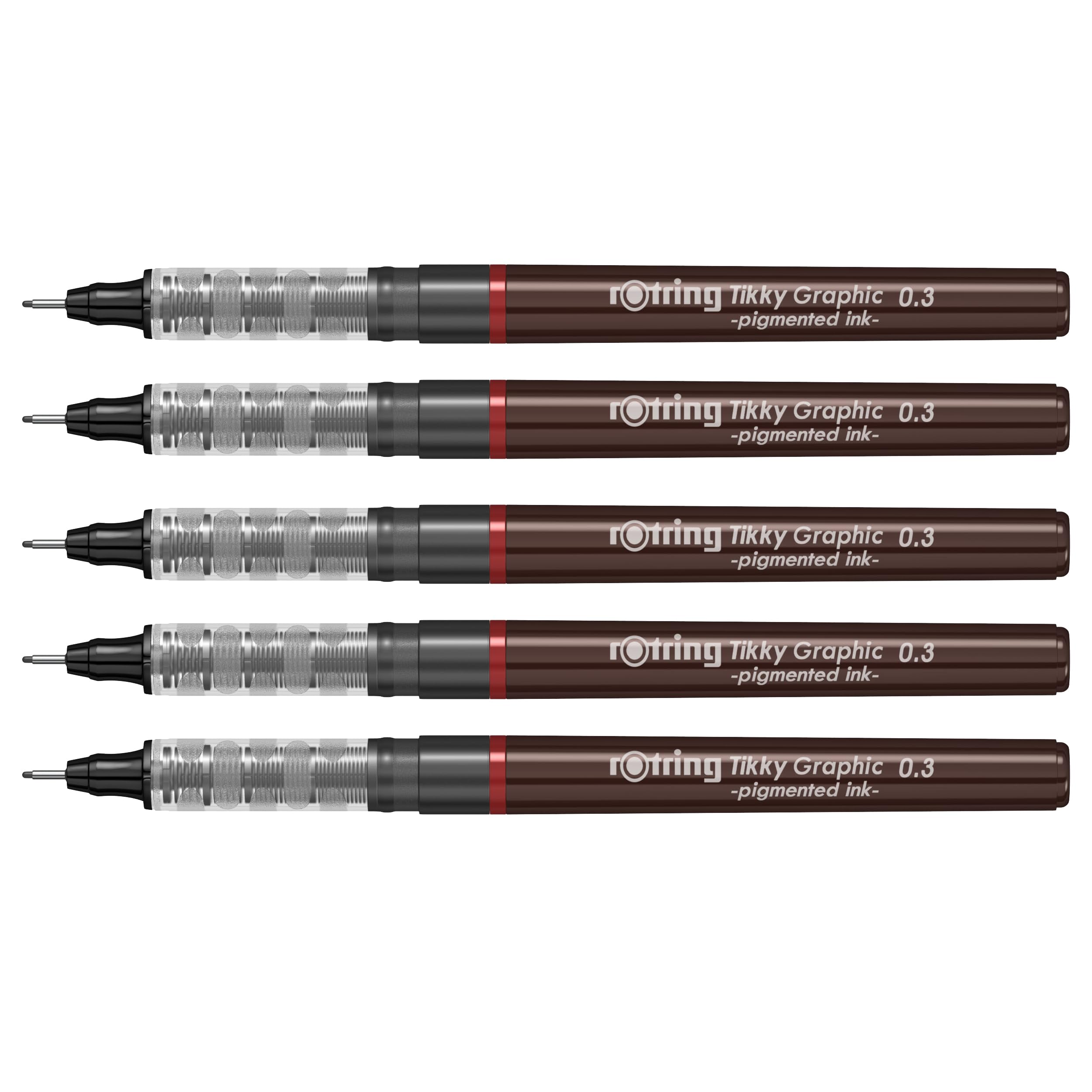 Rotring 0.3mm Line Thickness Tikky Graphic Fineliner with Black Pigmented Lightfast & Water Resistant Ink For Long Life Drawings, Sketching, Non-Refillable, 5 Pens of 0.3 mm Each