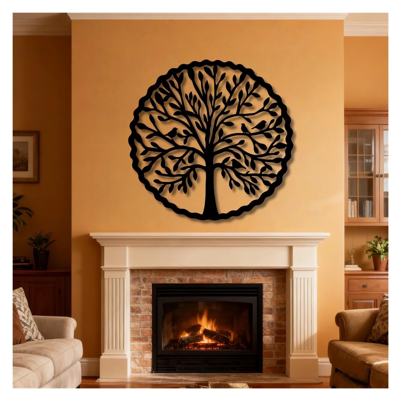 Arte de Pared de árbol de la Vida de Metal Negro, árbol genealógico de Metal, decoración de Pared para Interiores y Exteriores, Escultura Moderna Decorativa de árbol de la Vida para Sal