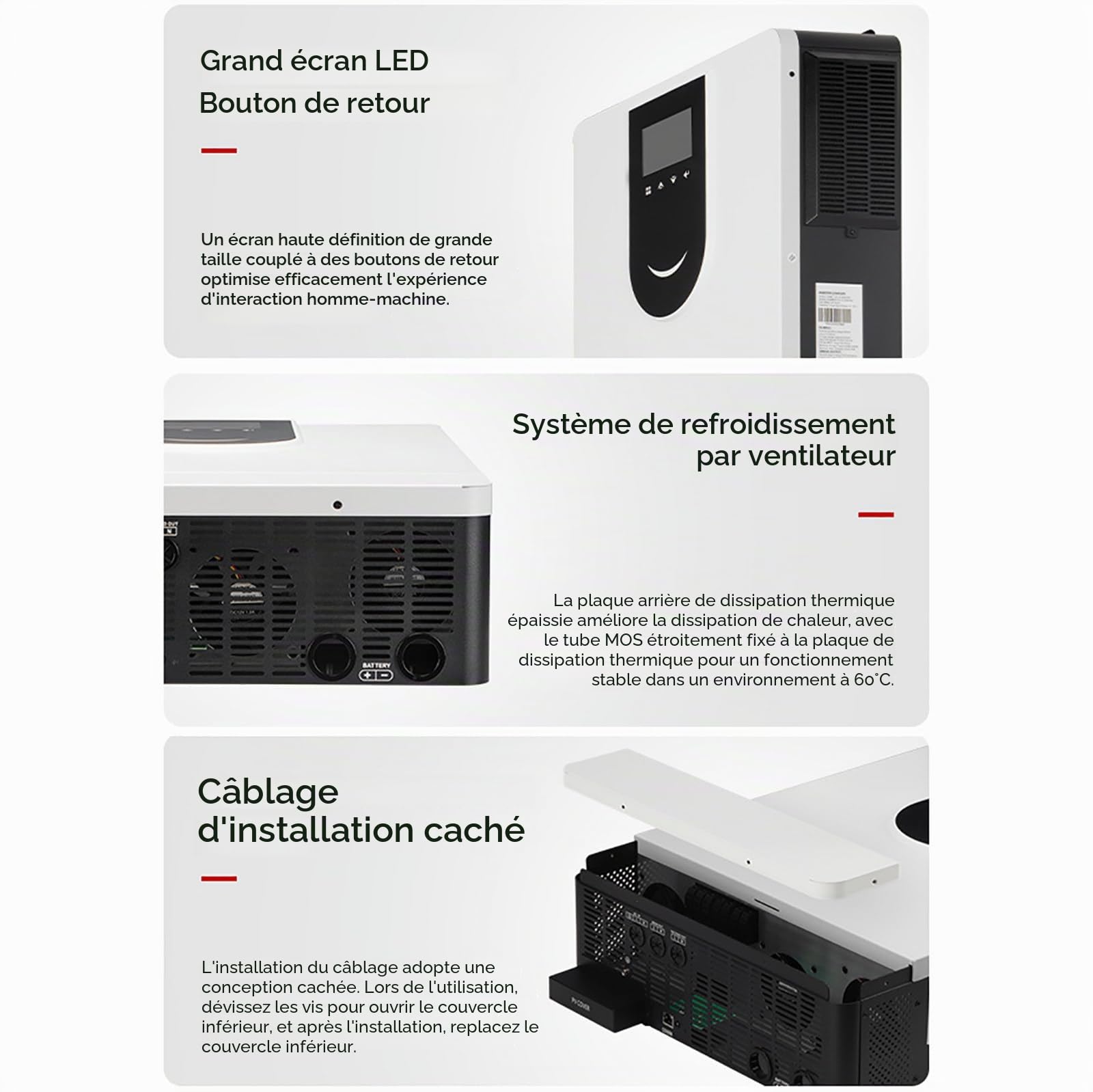 Onduleur Solaire Hybride (1000-10200W), Onduleur à Onde SinusoïDale Pure 12V 24V 48V à Usage Domestique, éCran LCD, avec ContrôLeur De Charge Mppt 40/80/120/160A,DC12V-1000W