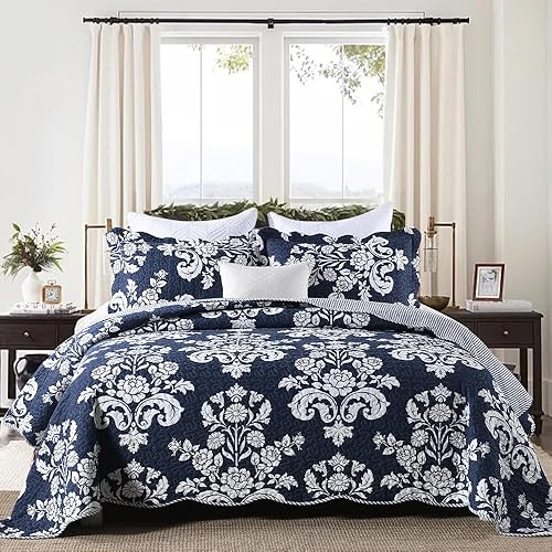 Cinefoso Juego de edredón tamaño King, 100% algodón, color azul marino, juego de ropa de cama tamaño King, juego de ropa de cama reversible y ligero Cinefoso Juego de edredón tamaño King, 100% algodón, color azul marino, juego de ropa de cama tamaño King, juego de ropa de cama reversible y ligero