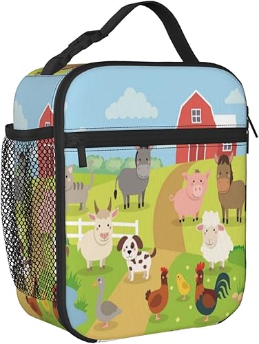 Miniatura 2 de KiuLoam Lonchera térmica con diseño de animales de granja, vaca, cerdo, oveja, reutilizable, con correa para el hombro
