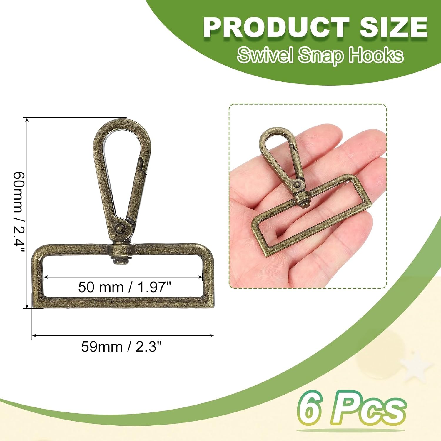 Swivel Snap Hooks, Metal D Ring Keychain Lanyard Clip Hook Lobster Clasp Claw Push Gate Clip - Fitting for(Purse Making - Sewing - DIY Crafts) 6 Pcs & 2" & Bronze image 2