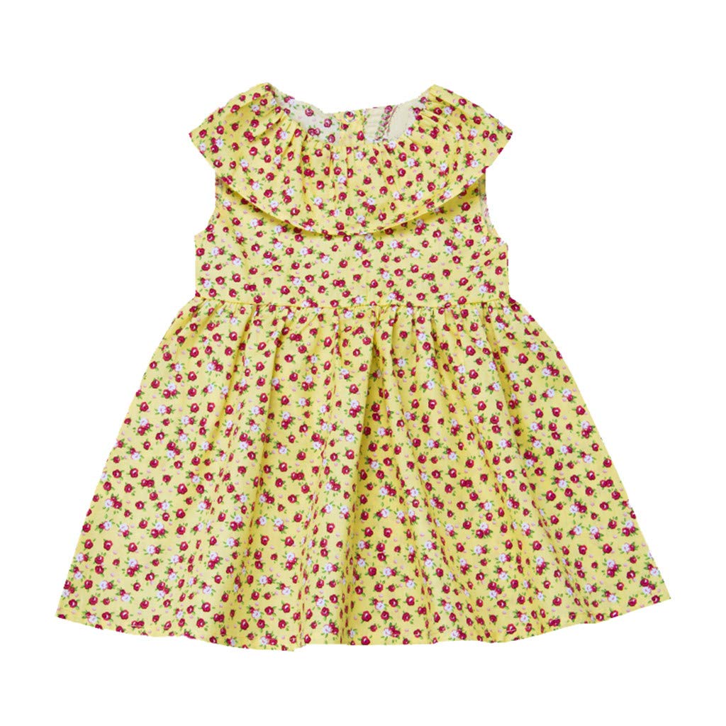 Mysky Fashion Infant Baby Girls Summer Sweet Floral Print Sleeveless Round Collar Patchwork Swing Dress