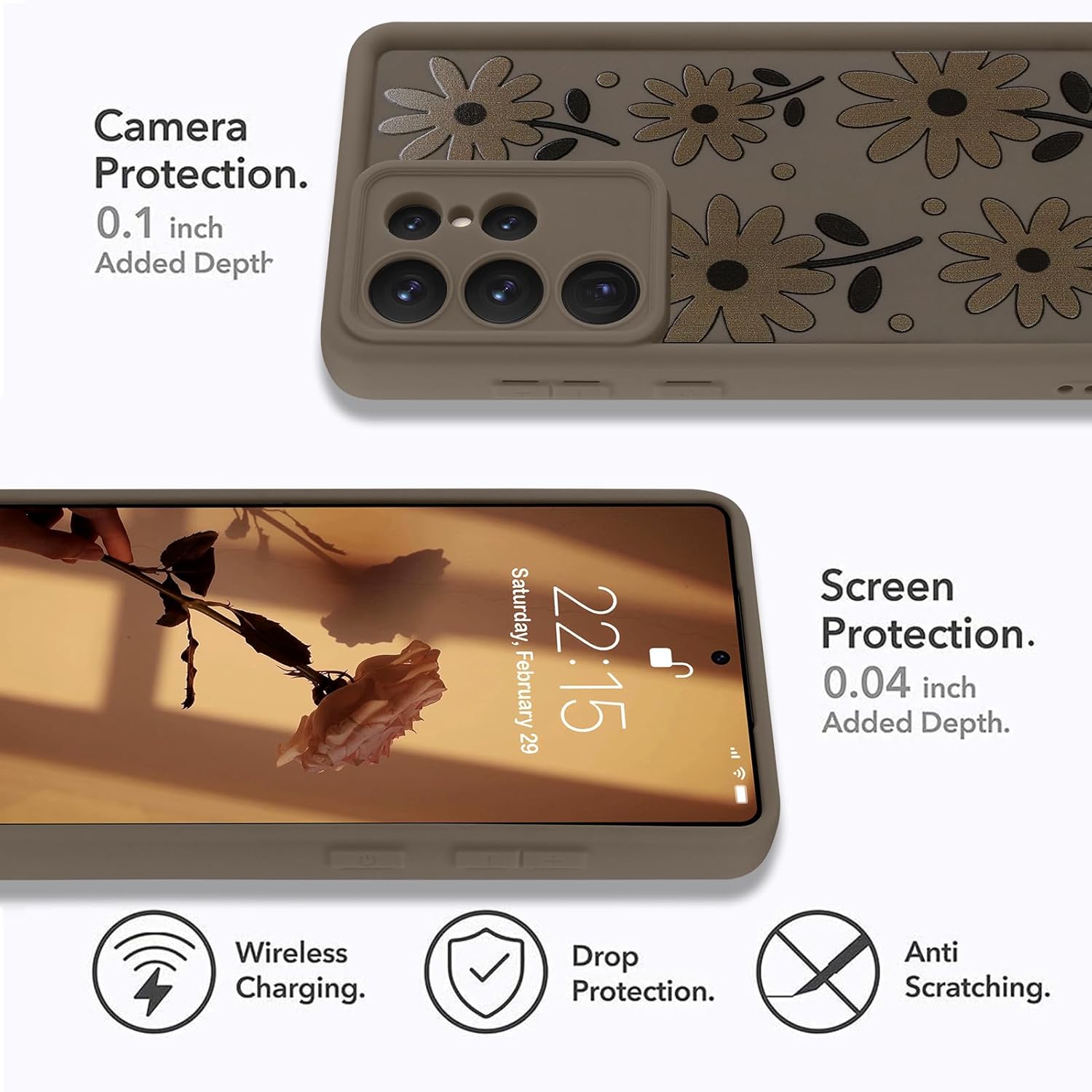 MOWIME Compatible with Samsung Galaxy S25 Ultra Case, Daisy Floral Shockproof Soft TPU Protective Cover for Women Girls, Slim Anti Scratch Daisy Case for Galaxy S25 Ultra 6.9 Inch, Brown - Image 5