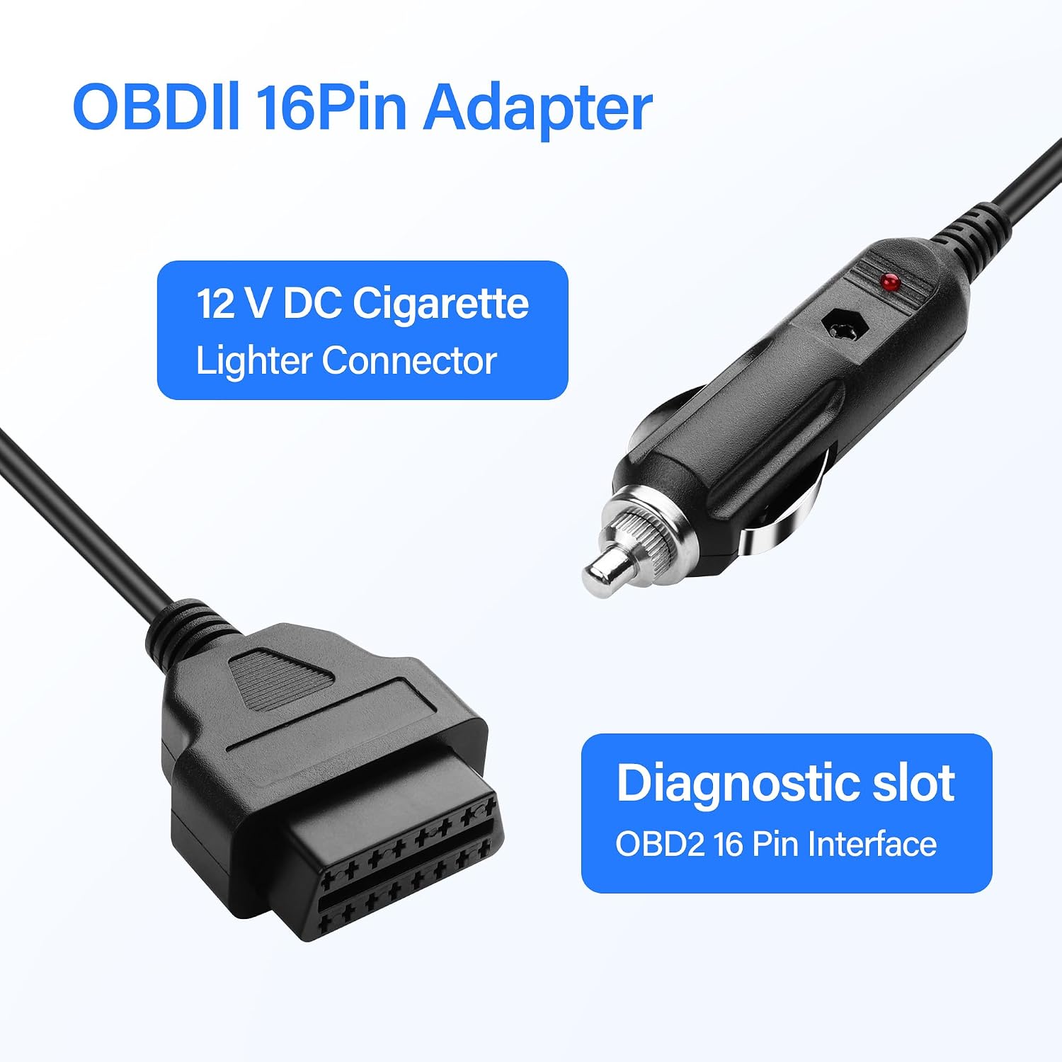 Car OBD2 Vehicle ECU Emergency Power Supply Cable，12V Cigarette Lighter to OBD Female Memory Saver Adapter Cable.（1M/3.3FT）