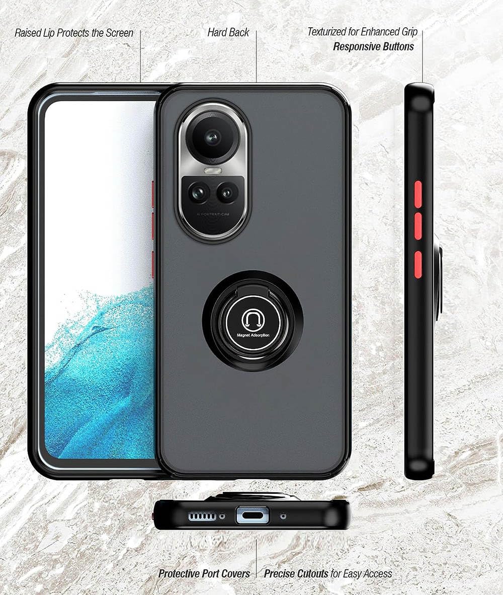 SEAHAI Cover per Oppo Reno 10 5G / Oppo Reno 10 PRO 5G, Glassato Traslucido Dura PC Protettiva Custodia Silicone TPU Bumper Antiurto AntiGraffio Case con 360° Anello Supporto, Army Green