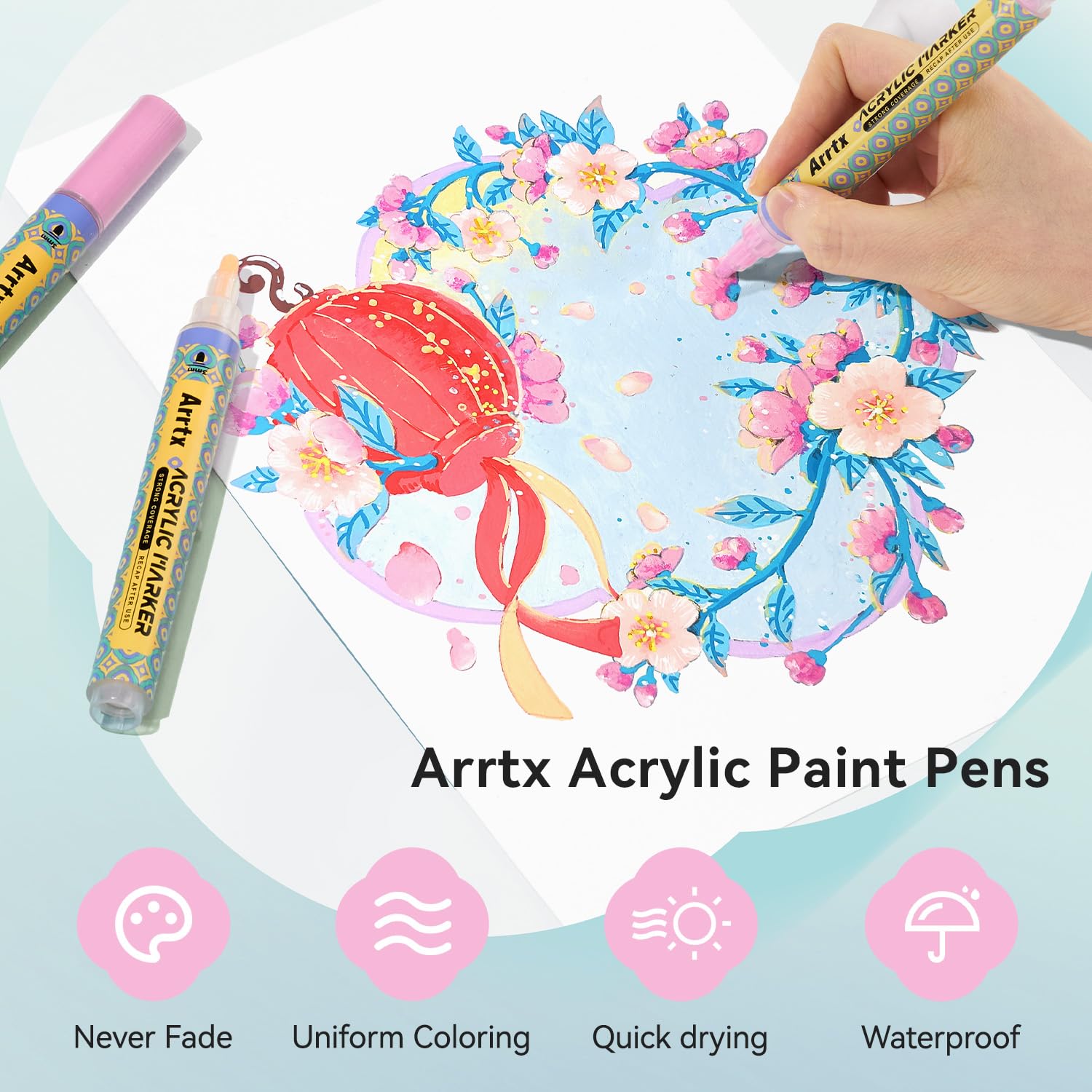 Arrtx 72 Colors Acrylic Paint Pens, 3mm Medium Tip Paint Markers Paint Pens, Non Toxic, Waterbased, Quick Drying for Artists Detailing, Rock Painting, Wood, Canvas, DIY Crafts Making Art Supplies image 4