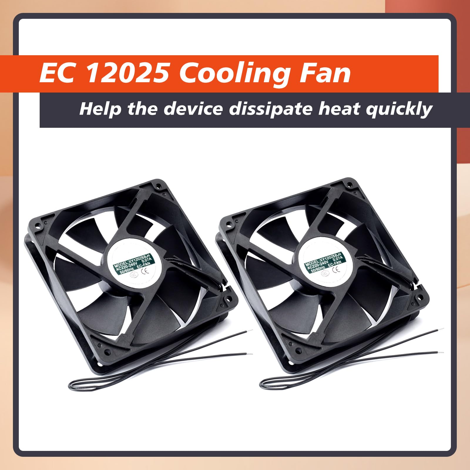 2 ventiladores de refrigeración EC 12025 de repuesto XY12025B2H para ventiladores de alto volumen de 220-240 V, caja de 120 mm, accesorios de plástico negro