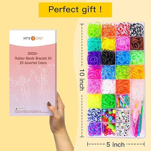 Miniatura 8 de HTVRONT Kit de pulsera de goma  Kit de fabricación de pulseras de telar 2100 para niñas, kit de banda de goma de 23 colores, bandas de goma