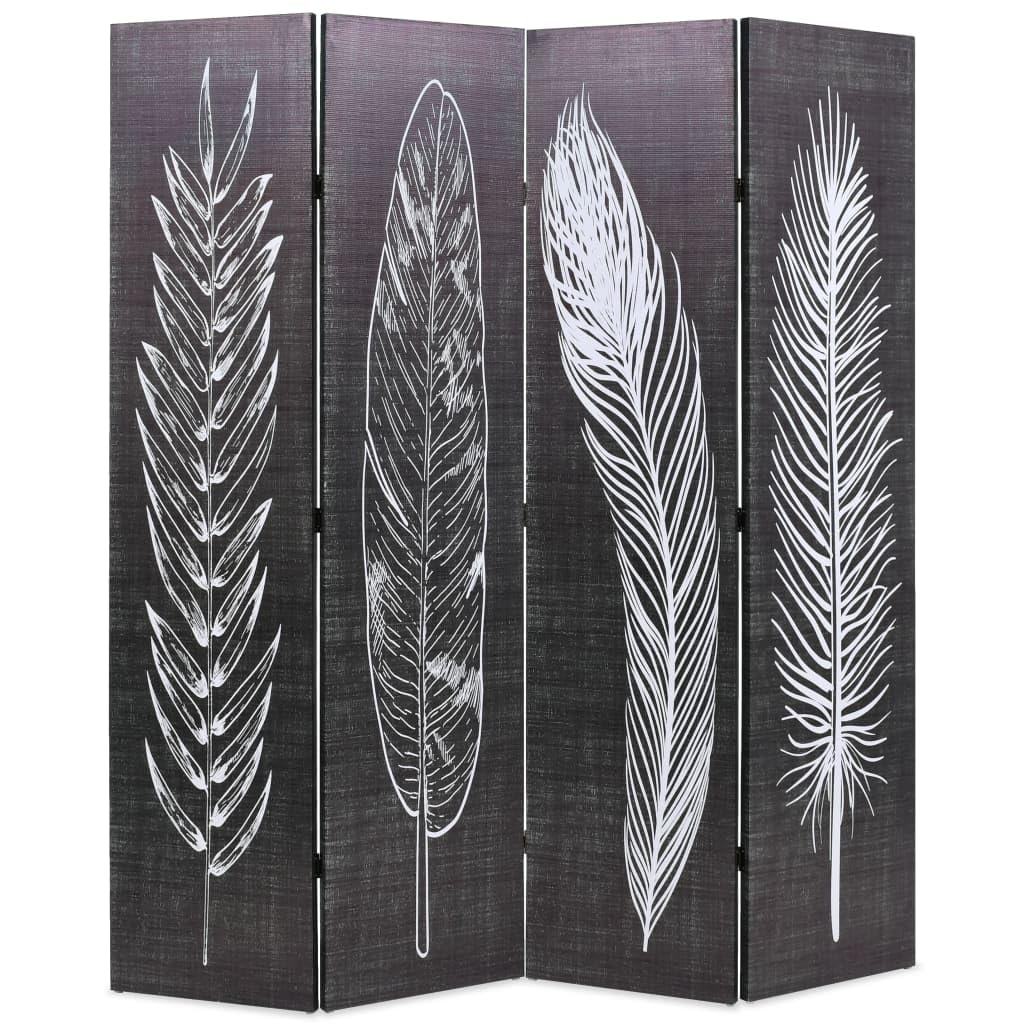 vidaXL Cloison de séparation Pliable 160 x 170 cm Plumes Noir et Blanc
