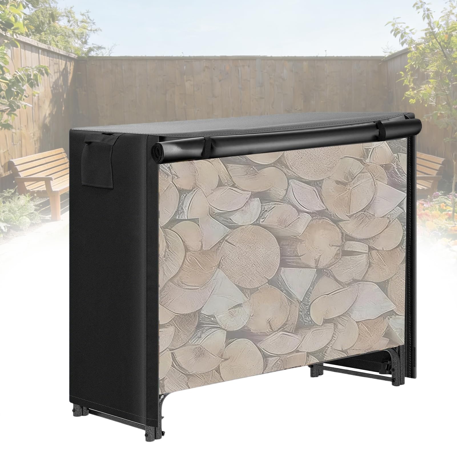 Housse imperméable pour étagère à bois de chauffage, rangement extérieur robuste avec fermeture éclair et bande auto-agrippante