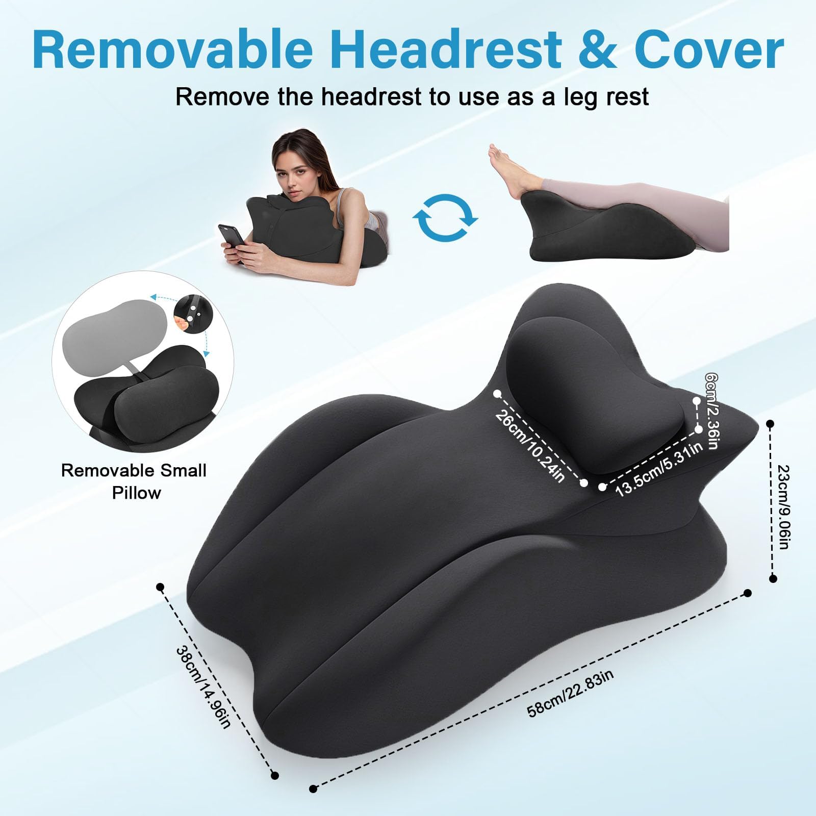 MINGPINHUIUS Cuscino a cuneo, cuscino da lettura e lombare – Cuscino relax per letto, divano e pavimento – Cuscino ortopedico contro dolori alla schiena e al collo – In memory foam (nero)
