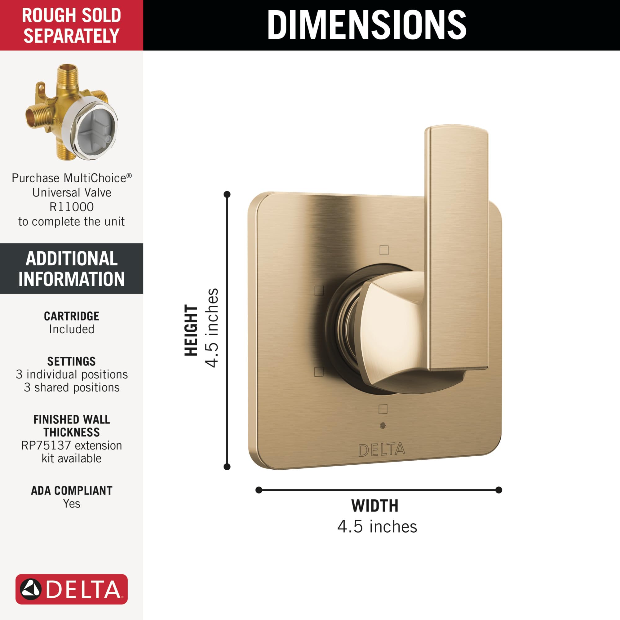 Delta Faucet Velum Gold 6-Setting Diverter Trim Kit, Diverter