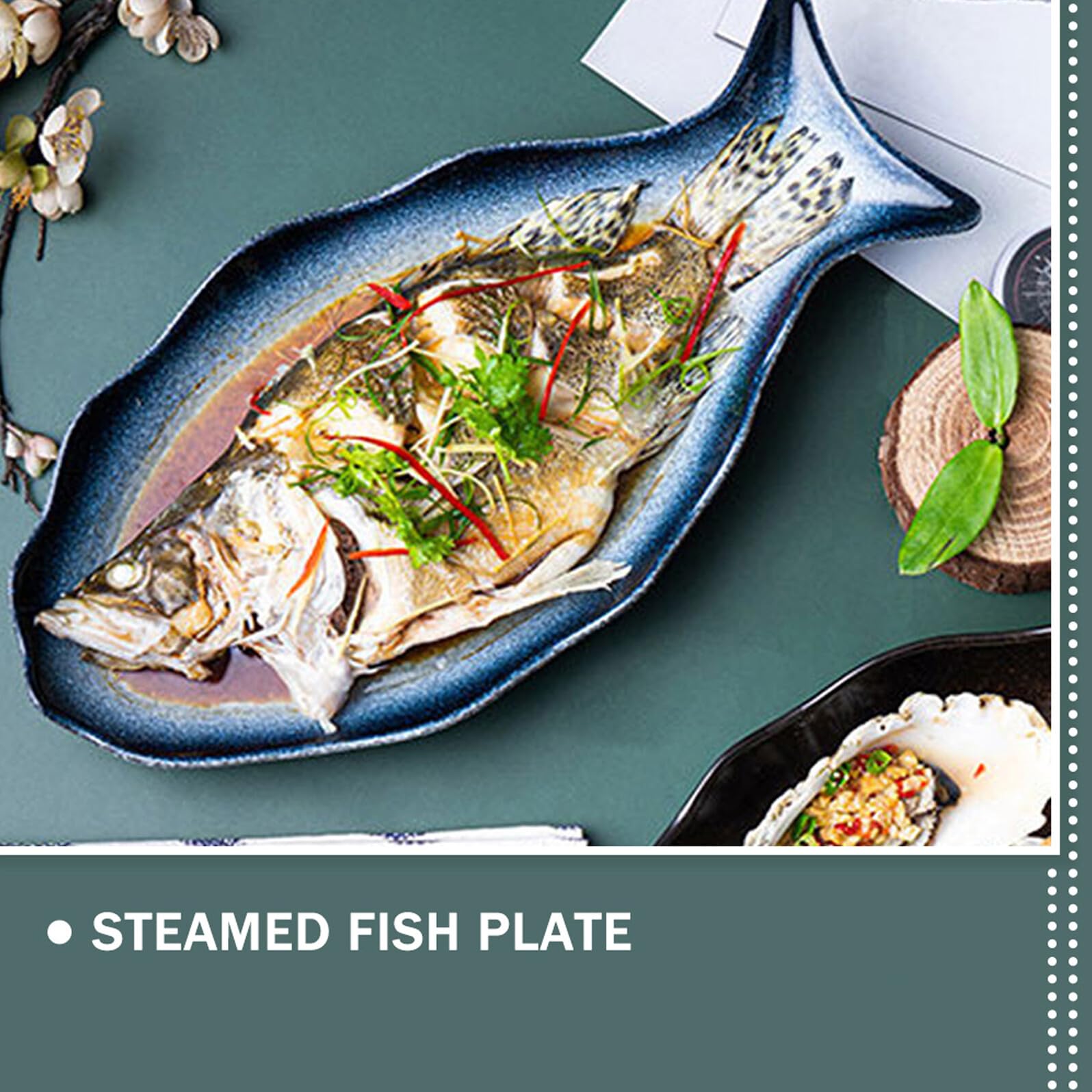 INOOMP Piatto per Pesce in Ceramica, Forma di Pesce, Vassoio da Portata | Cucina e Tavola Festiva, per Antipasti e Frutti di Mare, Design Elegante e Delicato